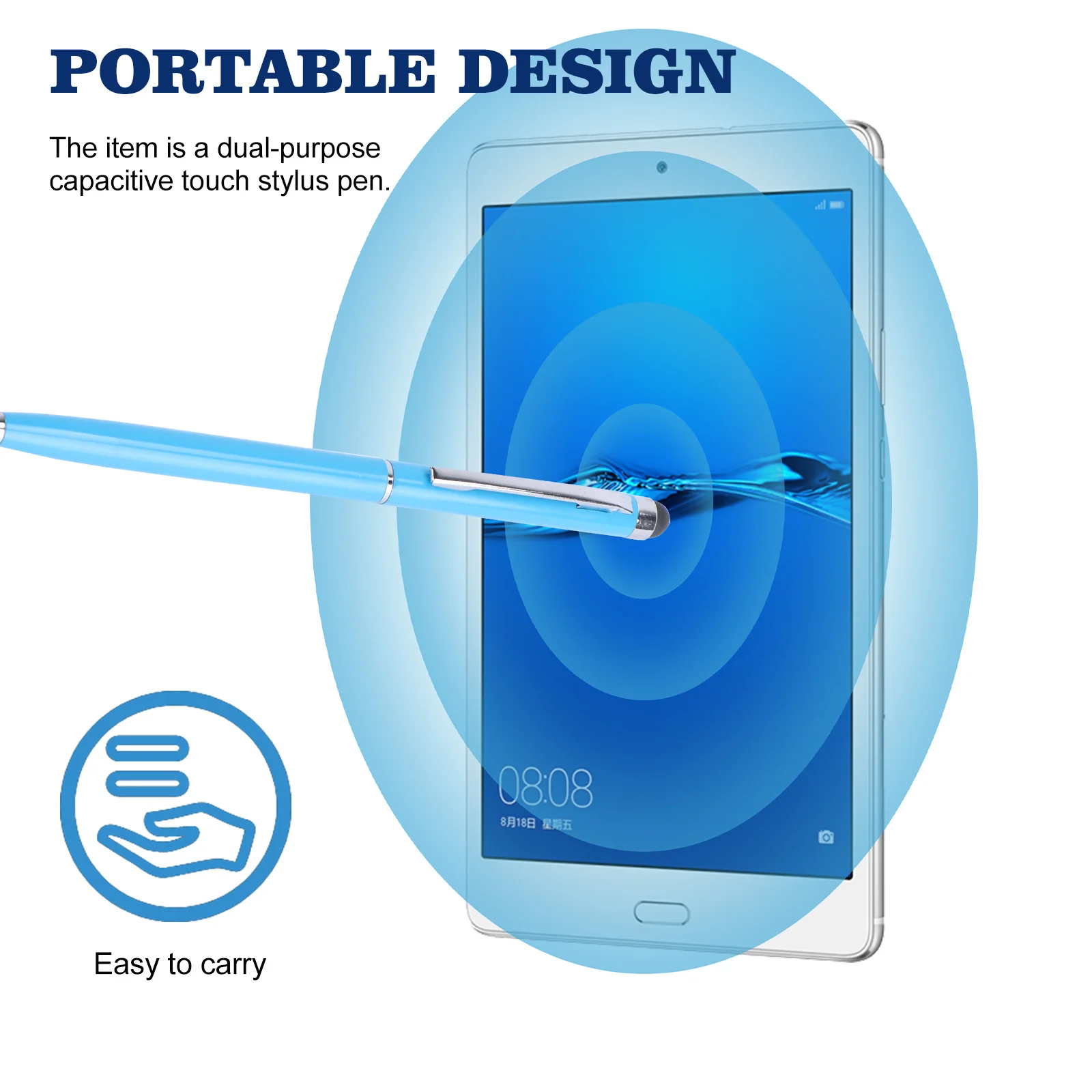 

2-in-1 Sky-Blue Capacitive Touch Stylus Pen Multifunction Ballpoint Pen for Smartphone Smooth Typing