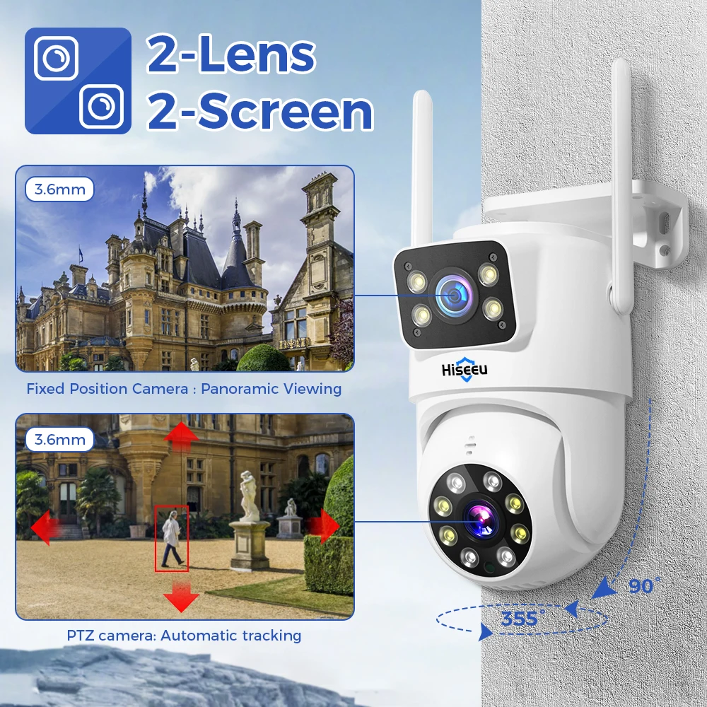 Hiseeu 3K 6MP Dual Lens WiFi CCTV Surveillance Kit Automatic Tracking Color Night Vision P2P 16CH NVR IP Cameras Security System