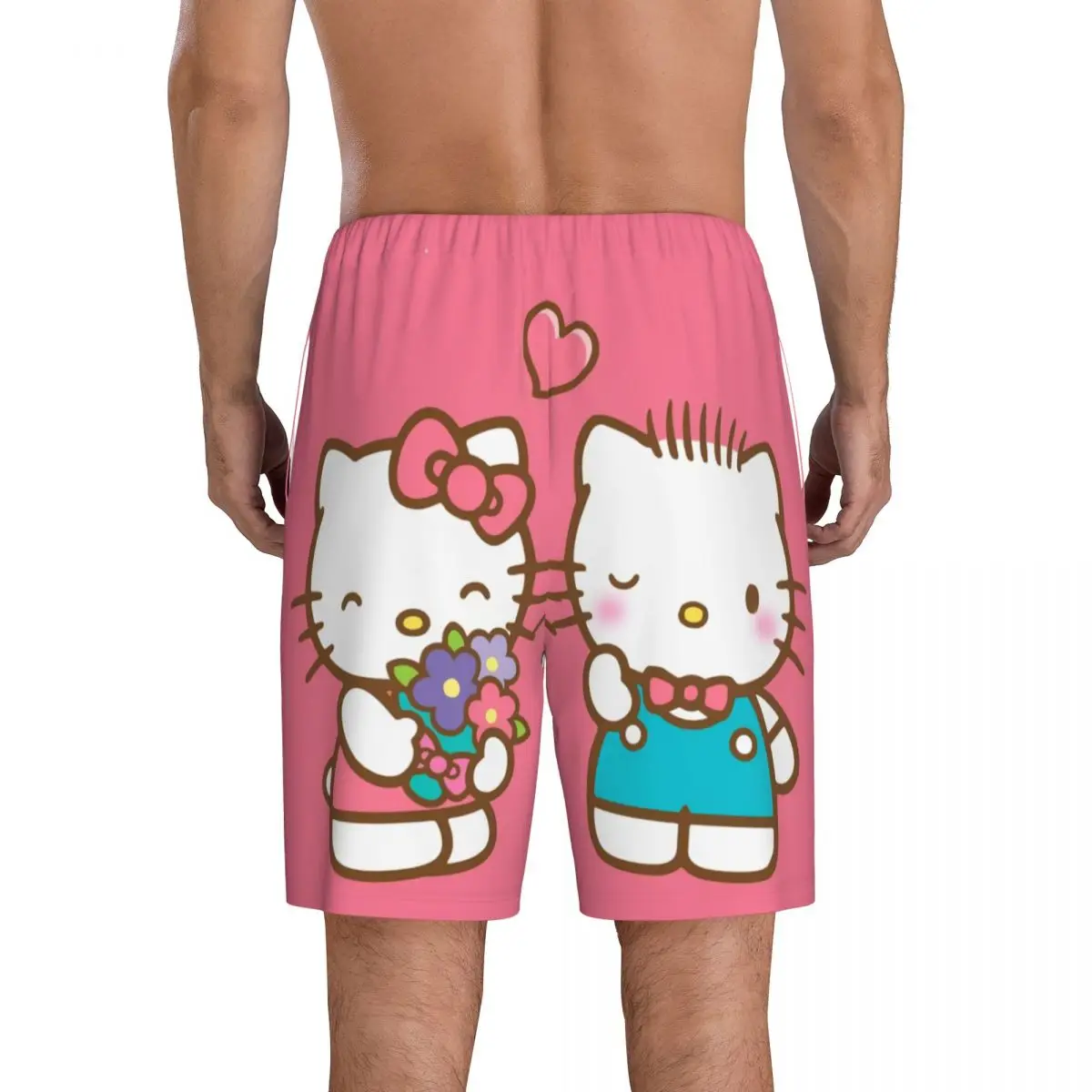 Pantalones cortos de pijama de dibujos animados de Hello Kitty para hombre, ropa de dormir con cordón, con bolsillos