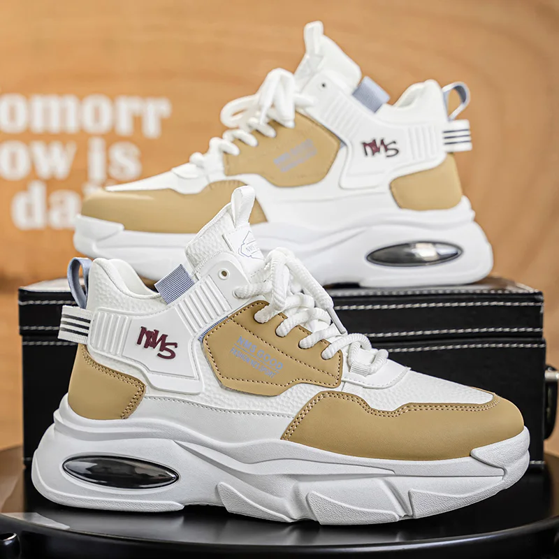

Men Sports Shoes Ankle Protection Leather Thick Soled Trendy Sneakers 2025 New Rebound Breathable Versatile Casual Shoes for Men
