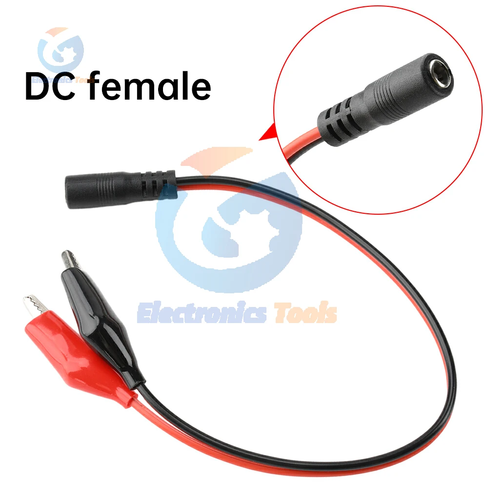 5.5MM 2.1MM Alligator Clip DC Power Male Female Test Lead Cable  Connector To Male Alligator Clip Wire Connector 25CM 30CM