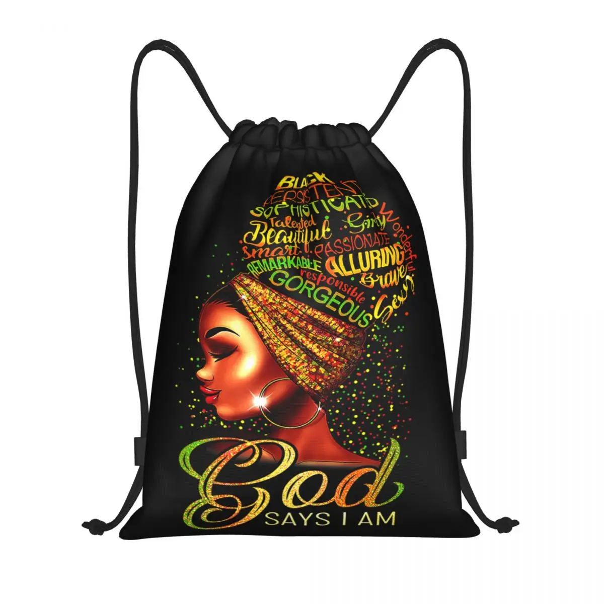 American Black Women African Girl Drawstring Bag Men Women Portable Gym Sports Sackpack Training Storage Backpacks