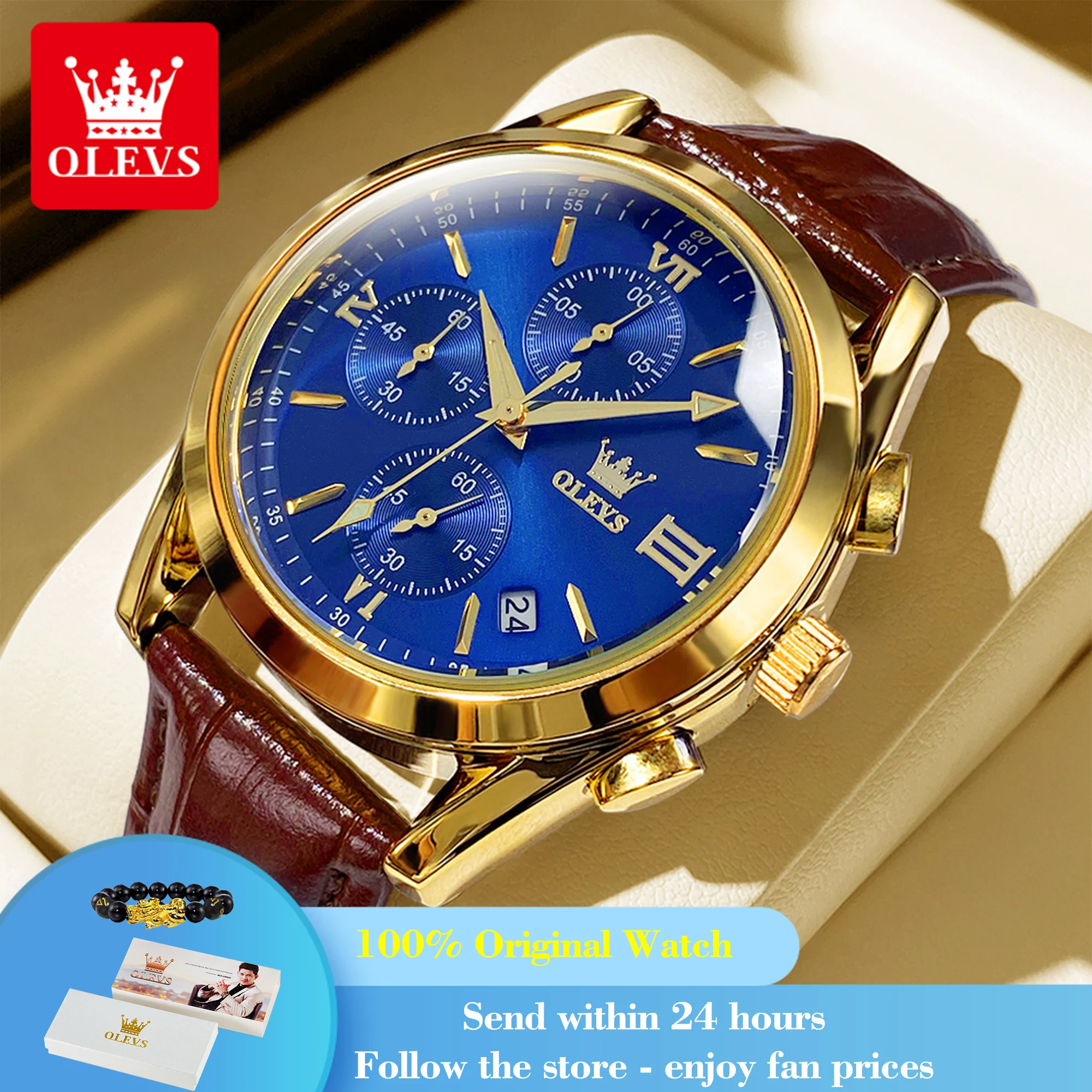 

OLEVS 2872 Quartz Watch For Men Luxury Calendar Chronograph Waterproof Luminous Leather Wristwatch Top Brand Business Man Watch