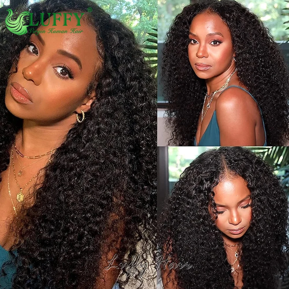 Kinky Curly Human Hair Wigs 1x4 U V Part Wig Human Hair Curly No Leave Out Mongolian Hair For Black Women 200% Density