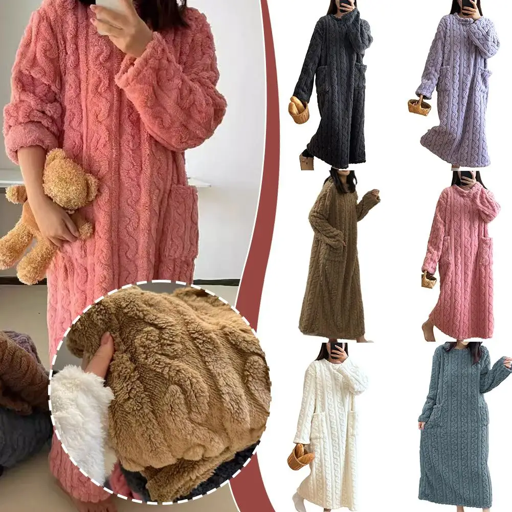 Thickened Warm Homewear Lady Pyjamas Flannel Coral Velvet Ultra-Long Sleepwear Soft Autumn Winter Nightwear Bathrobe