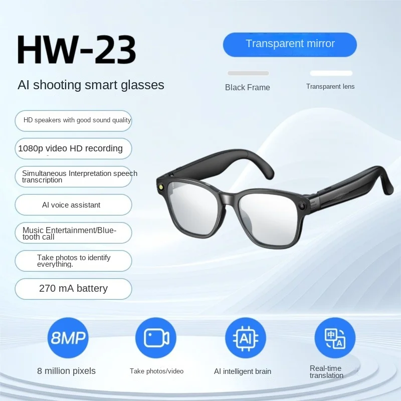AI Smart Glasses 800W Camera Metal Durable Hinge Bluetooth Communication Real-time Audio And Video Translation 2026 DropShipping
