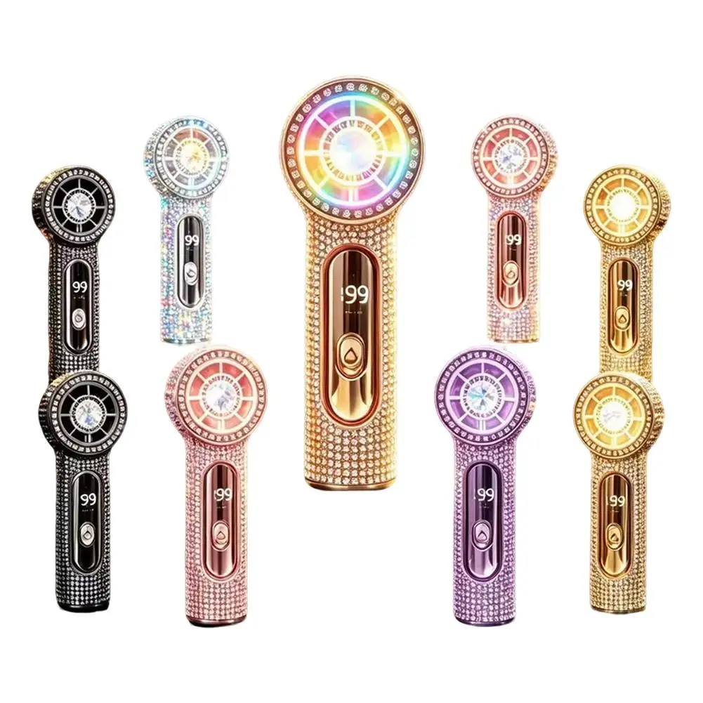 Rhinestone Handheld Fan 199 Speed Turbo Personal Fan Brushless Motor Quiet Mini Portable Fan with RGB Light Gift Box for Outdoor