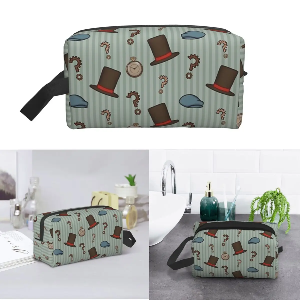 Professor Layton Repeated Pattern (Green) Makeup Bag Cosmetic Organizer Storage Dopp Kit Toiletry Cosmetic Bag for Women Beauty