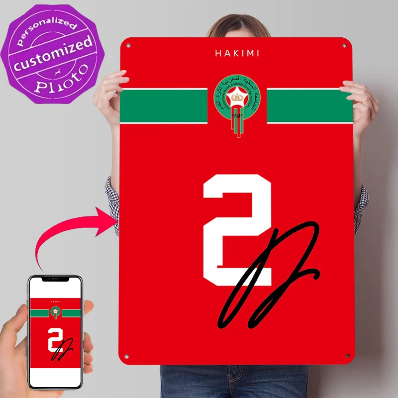Morocco | Hakimi Morocco Jersey Number 2 Poster Retro 3D Printed Metal Signs Customized Wall Hanging Gift for Garage Decorations