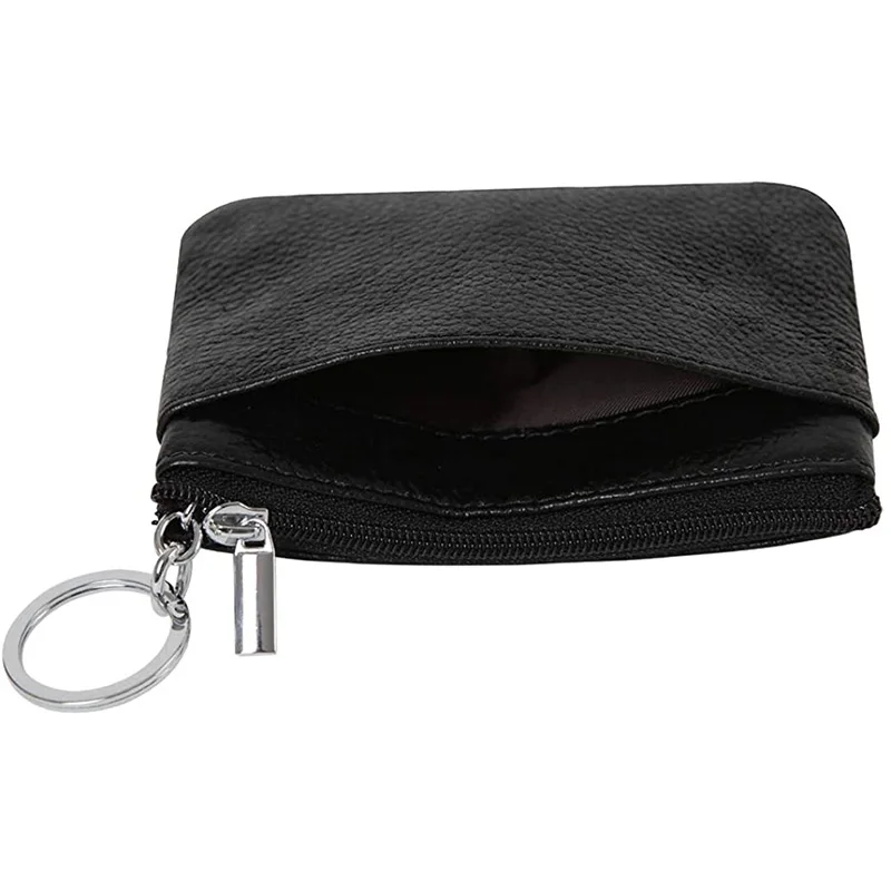 Fashion Women Genuine Leather Coin Purse Small Zipper Card Holder Mini Pouch Change Wallet with Keychain