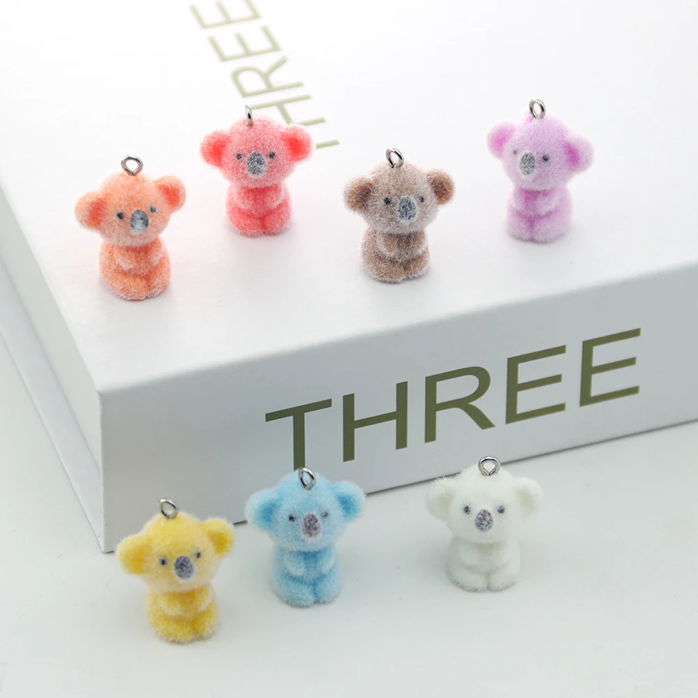 20Pcs 3D Resin Flocking Koala Charms Cute Plush Animal Pendant  for Necklace Keychain Making DIY Jewelry Accessories Wholesale