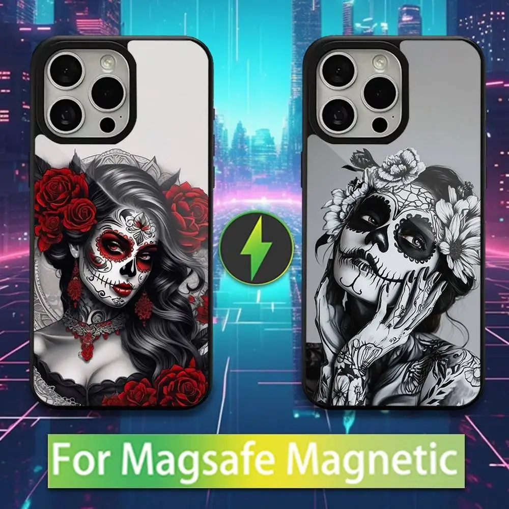 

Skull Girl Catrina R-Rose Phone Case For iPhone 16,15,17,14,13,12,11,Pro,Max,Plus,Mini,Magsafe,Magnetic Wireless Charging Case