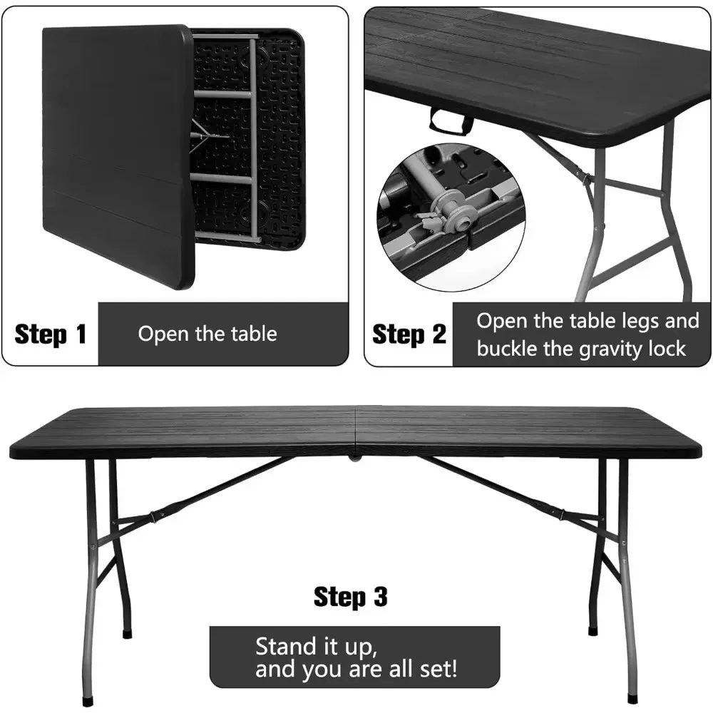 Folding table portable, plastic fold in half 6 foot foldable table, practical dining table for camping, picnics and parties