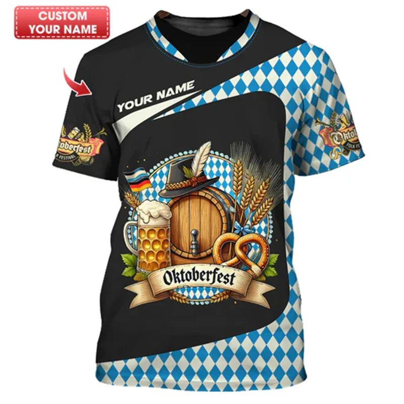 Funny Beer 3D Print T-shirt For Men Custom Name Personality Streetwear Loose T Shirts Summer Casual Fun Plaid Pattern Tee Top