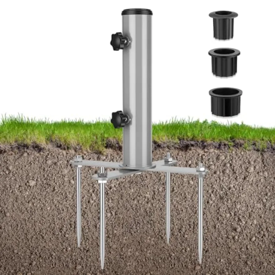 

Removable Inground Umbrella Stand Anchor with 4 Spike, Metal Grass Umbrella Ground Stake, Outdoor in Ground Parasol Base Mount,