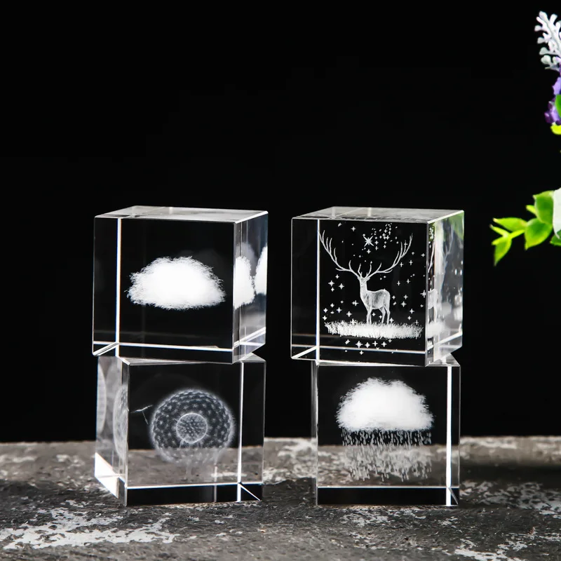 5cm crystal cube body carved with rainy days, solar system clouds, love cube desktop creative gift decoration for gift giving