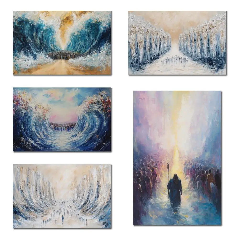 

Gold Canvas Art Miracle Red Sea Jerusalem Oil Painting Hand Painted Abstract Judaica Artwork Modern Living Room Synagogue Decor