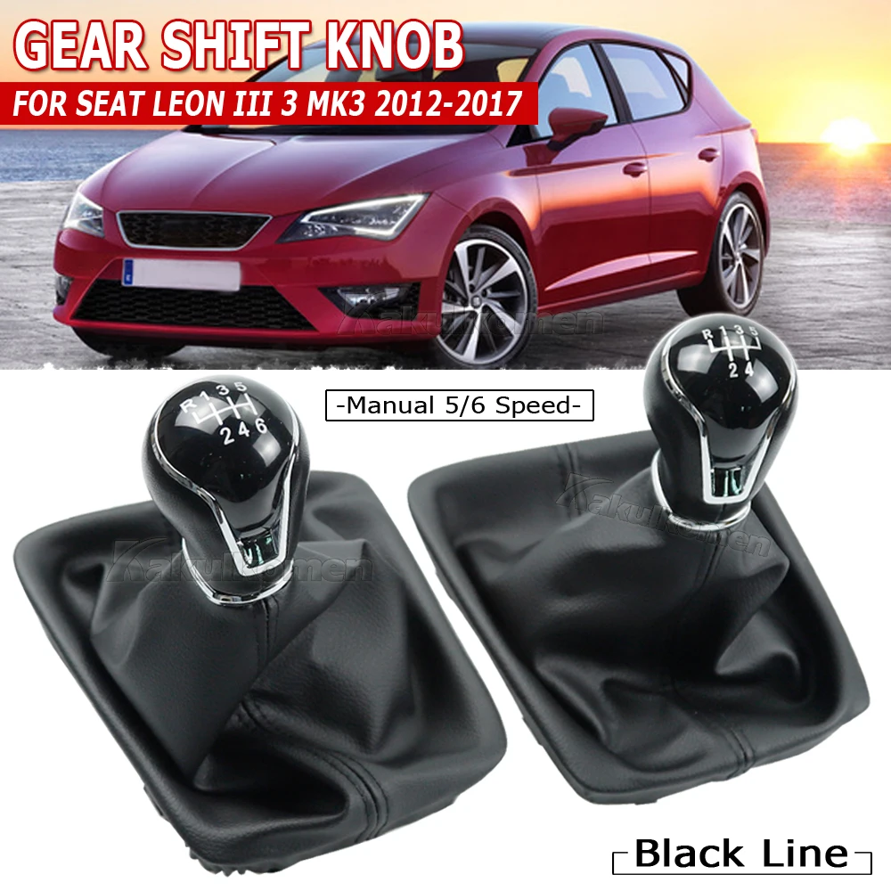 5/6 Speed Gear Stick Shift Knob Level Leather Boot For Seat Leon III 3 MK3 5 Doors 2012 2013 2014 2015 2016 2017 2018 2019 2020