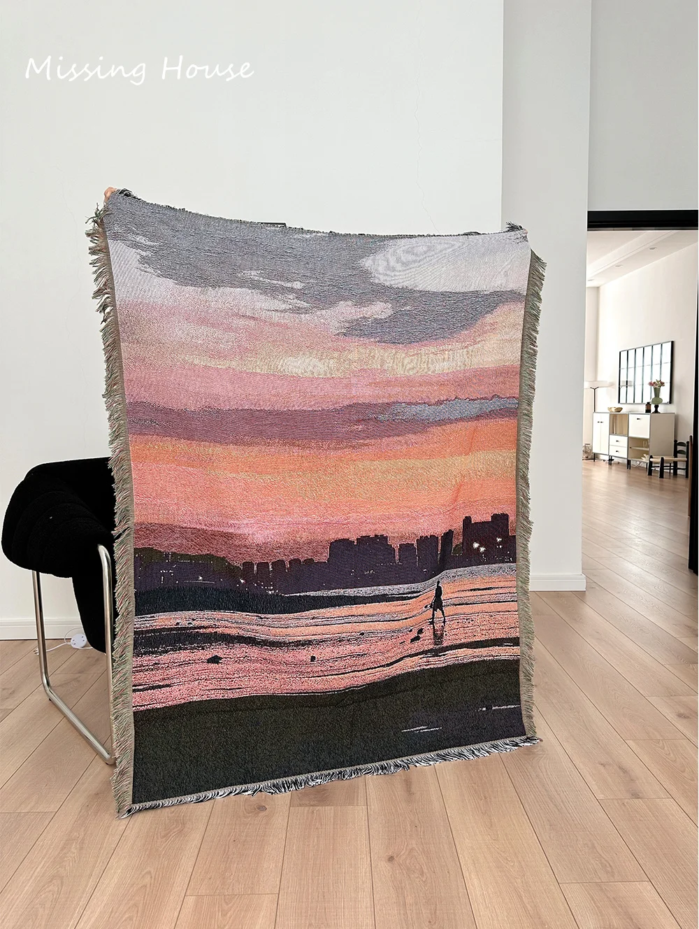 Romantic Walking in the Setting Sun Cotton Woven Blanket Tapestry Rug Home Decro Personalized Gift Sofa Cover Mat Rug