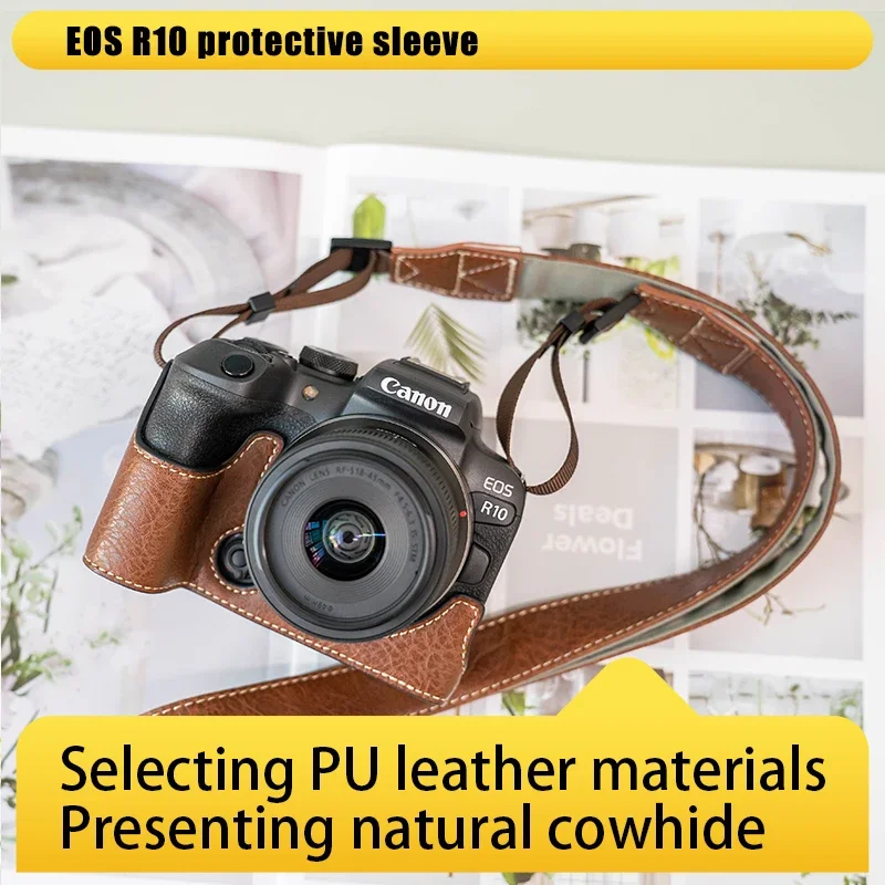 

for Canon R10 camera bag R50 protective case R8 lychee pattern Pu leather case R100 miniature DSLR RP handmade base