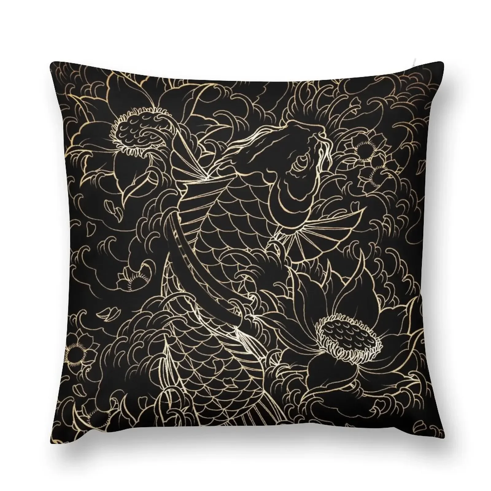 

Koi Fish and Flower Design Throw Pillow luxury home accessories Sofa Pillow Cover Throw Pillow Covers