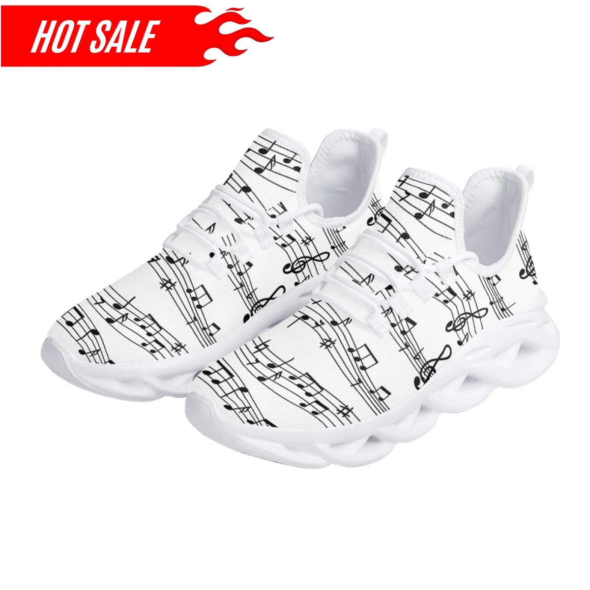 Women's Running Sneakers Musical Note Print Ladies Casual Cushion Mesh Shoes Shock Absorption Tennis Plus Size 35-46