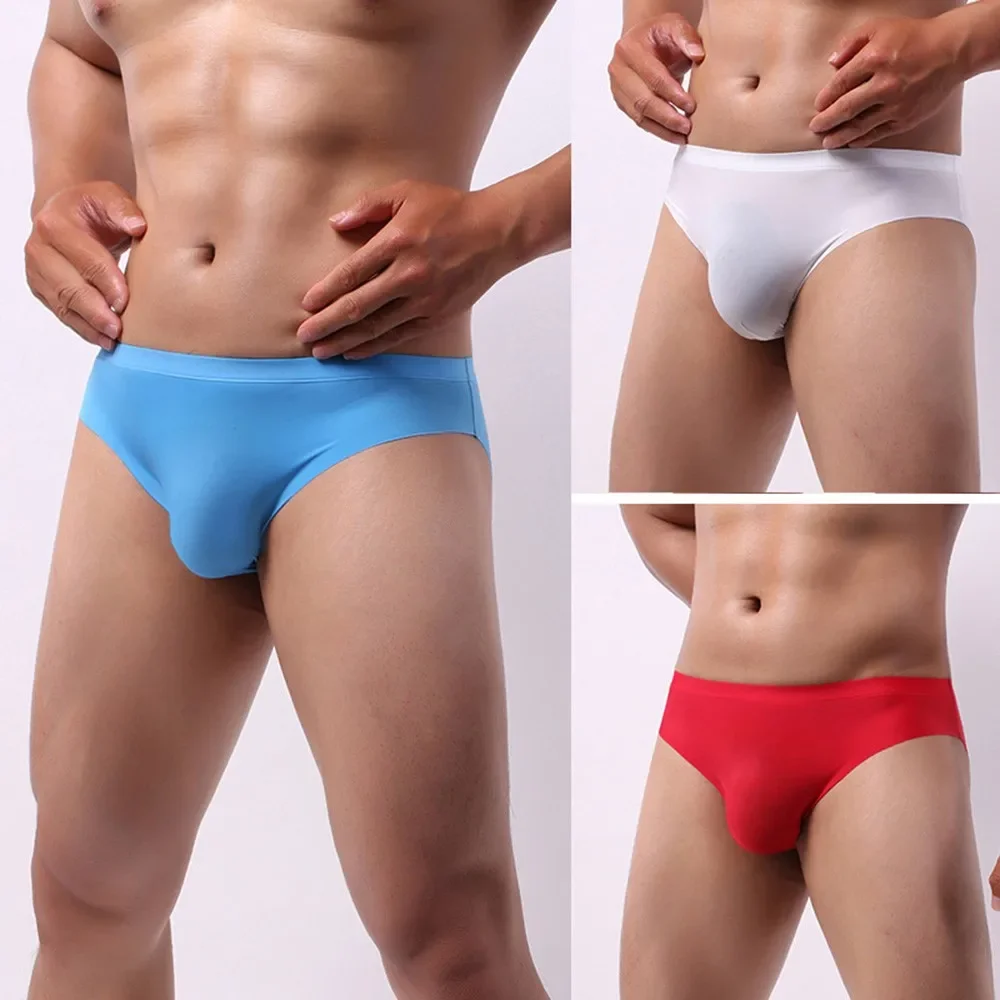 Men\'s U Convex Pouch Panties Breathable Ice Silk Underwear Thin Sexy Low Waist Tight Seamless Briefs Ultra-thin Underpants