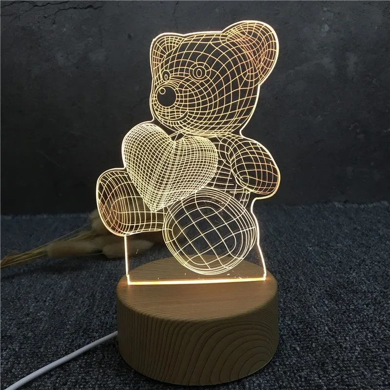 3D Acrylic Night Lamp USB Plug Powered Nightstand LED Lamp Birthday Party Wedding Ambient Lighting Decoration Maison