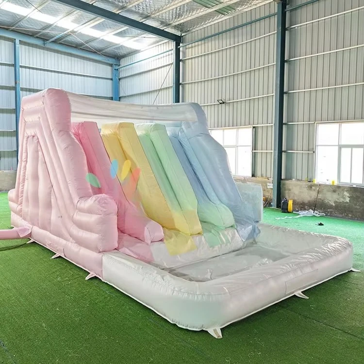 Tobogan inflable de cuatro carriles, tobogan Pastel arcoíris, tobogan, tobogán inflable blanco para piscina