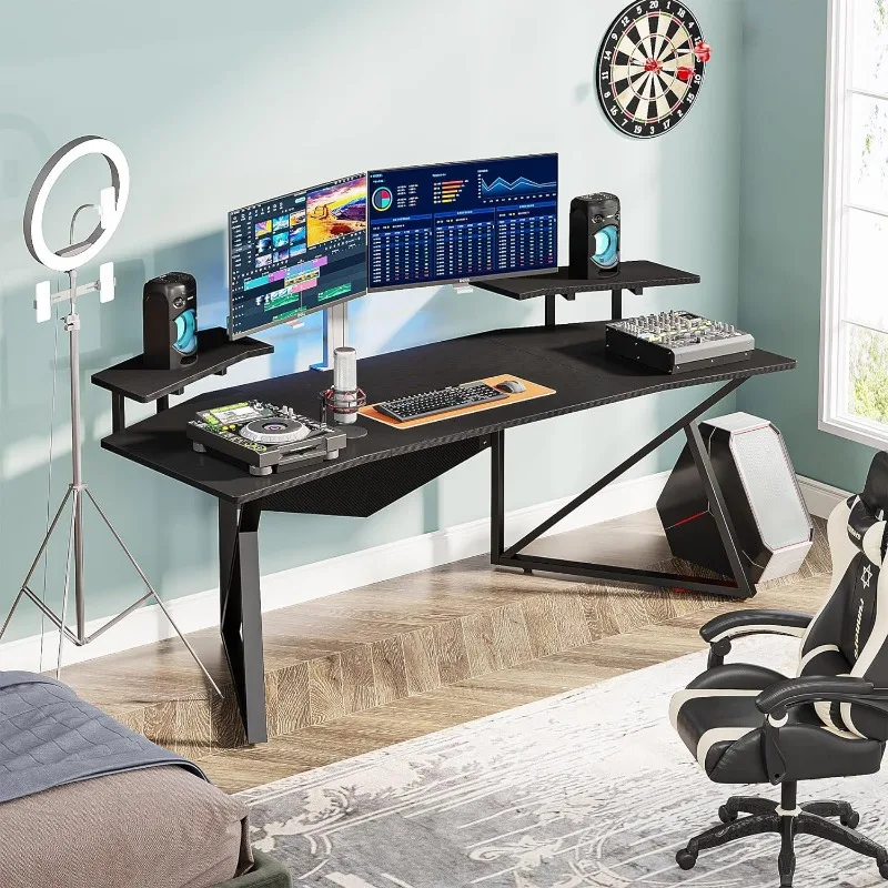 Escritorio grande para ordenador, mesa de juegos con soporte de Monitor para oficina, estudio, dormitorio, 70,9 pulgadas