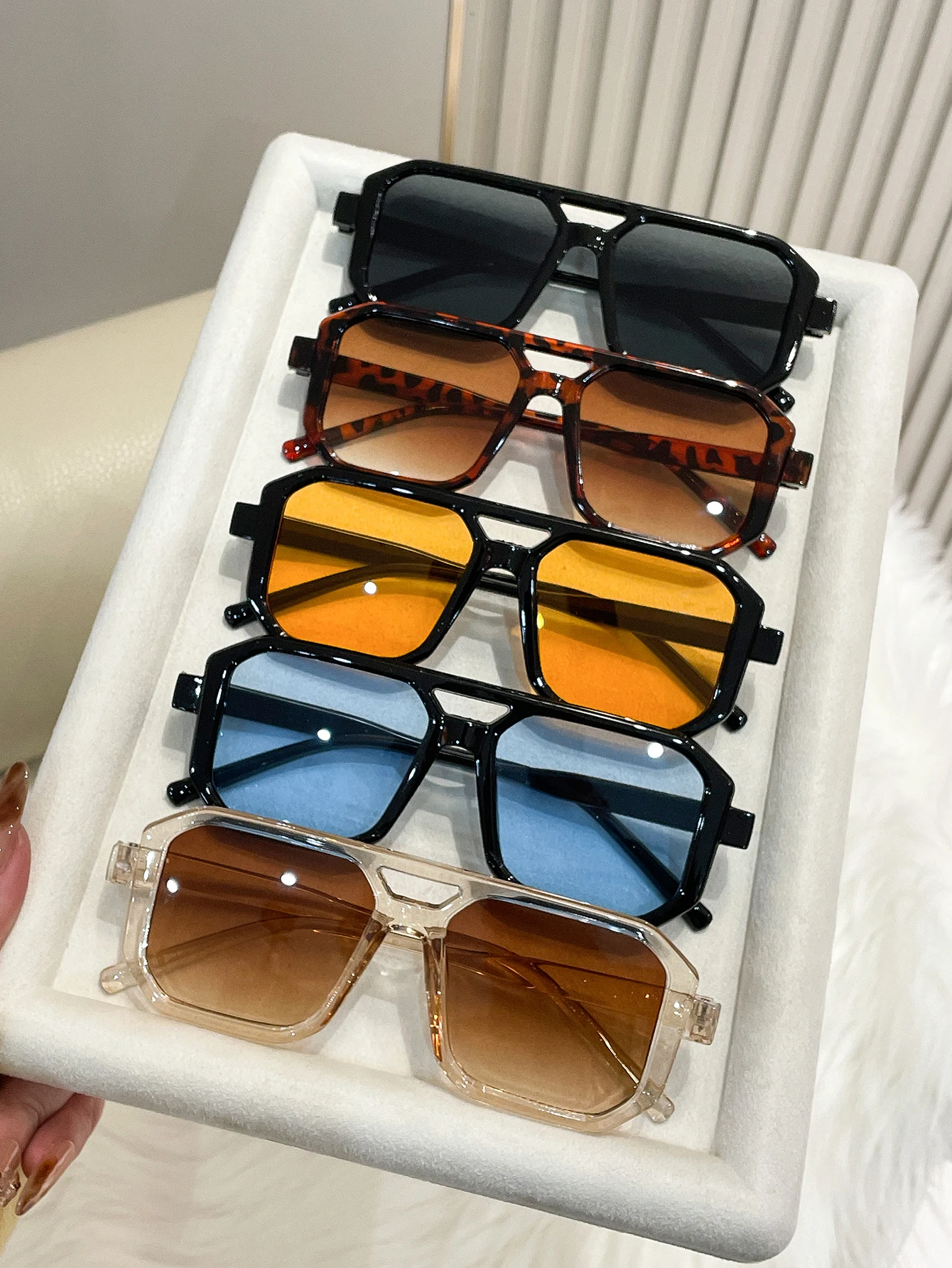 

5PCS Simple Double-Bridge Pilot Frame Fashion Glasses Unisex Suitable for Daily Wear And Street Photography