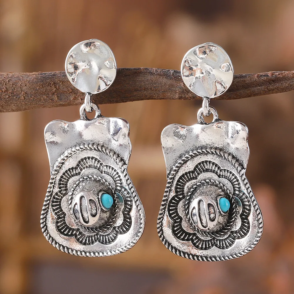 DIY accessories Western Europe and America denim hat pendant retro earrings, simple and old texture earrings ear hook jewelry wo