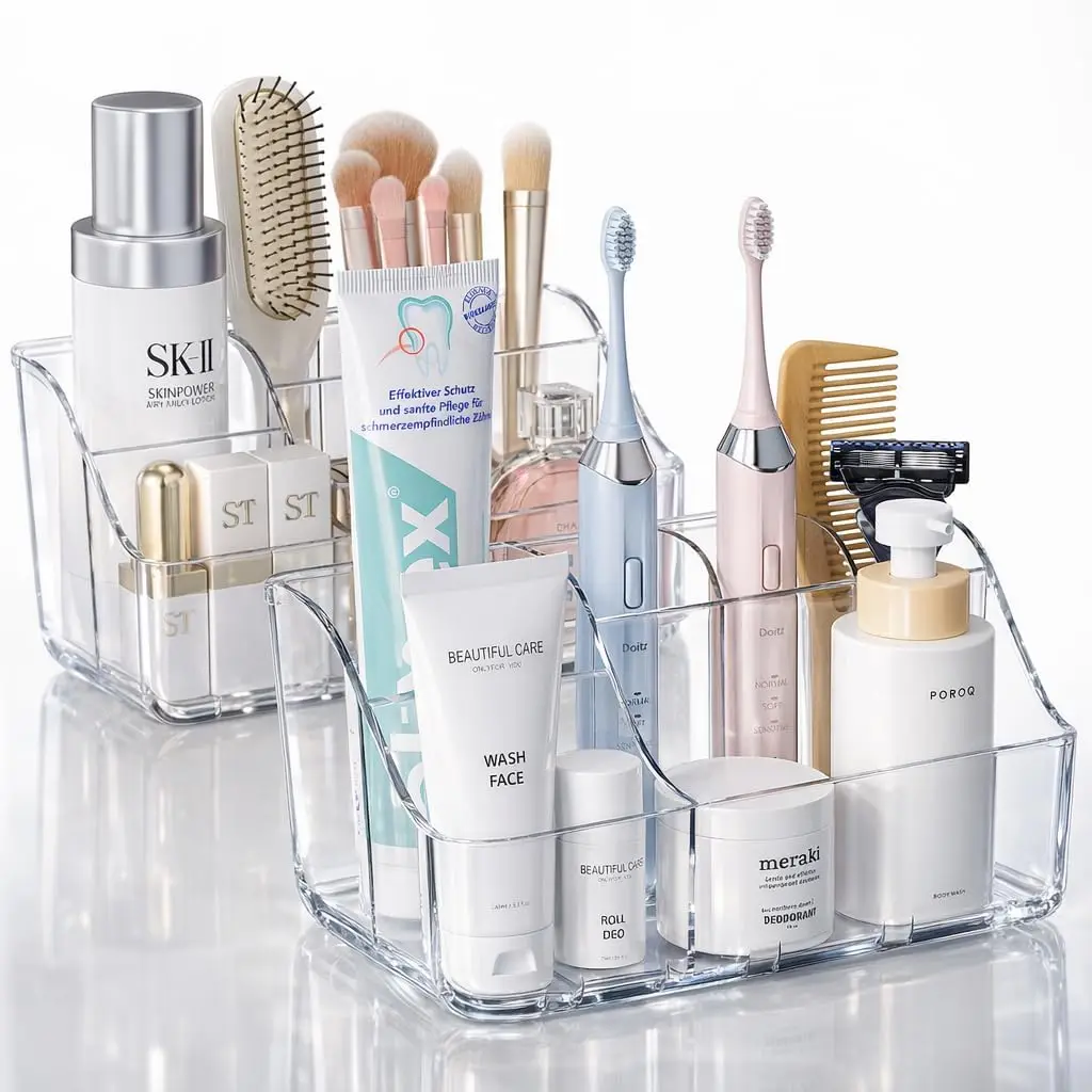 

2-Pack Clear Kids Toothbrush Holders for Bathrooms, Wall-Mounted Tooth Brush Holder & Toothpaste Holder for Bathroom Countertop