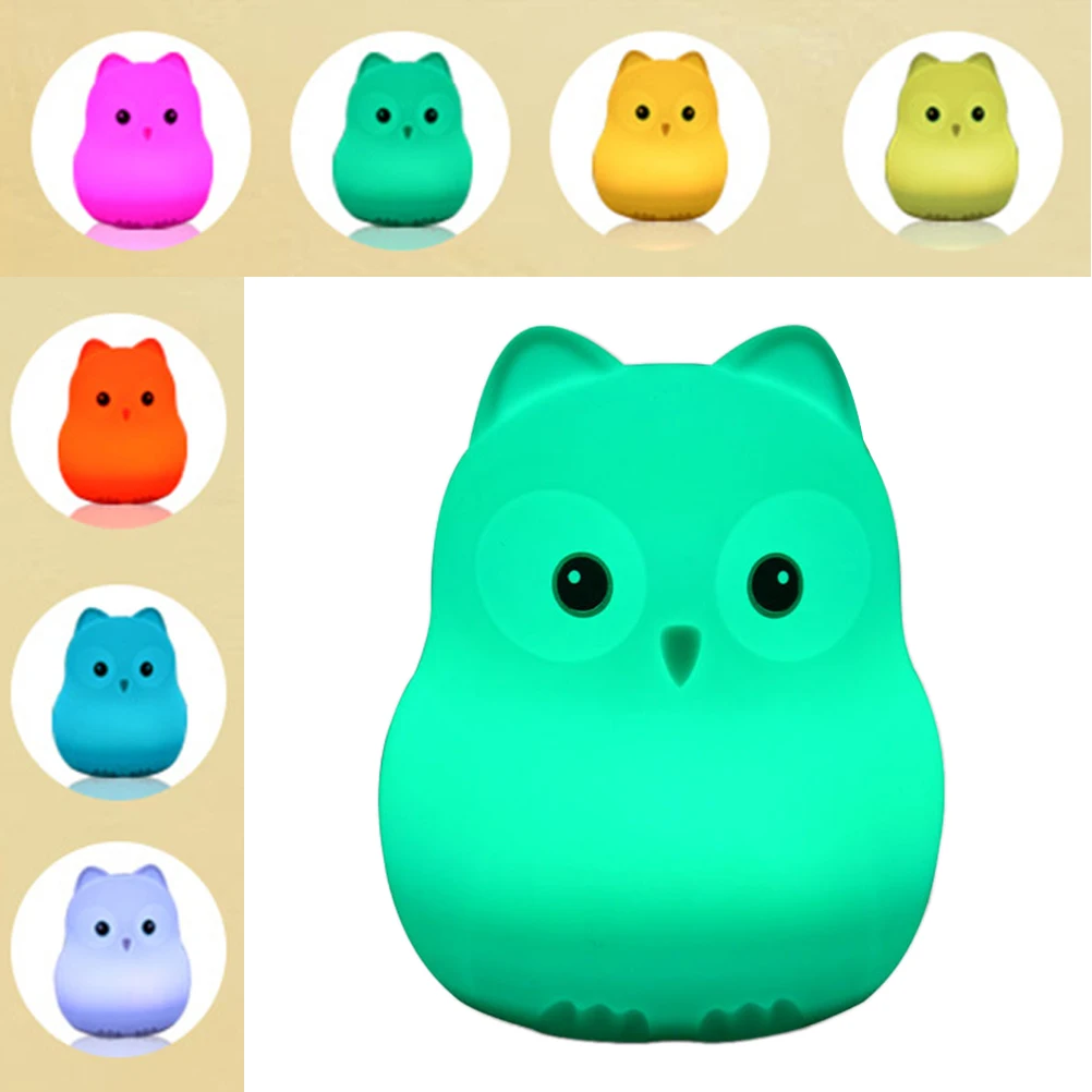 

Silicone Lamp Small Animal Night Light Lovely Bed Owl LED Charge for Bedroom Multicolor Bedside
