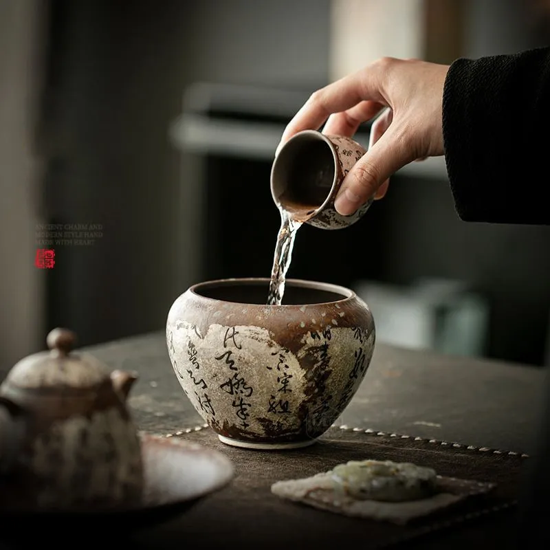 

Китайский ретро-аксессуар для чайной церемонии: емкость для слива воды из старинной глины с позолотой, для чайной церемонии Кунг-фу, ZI370