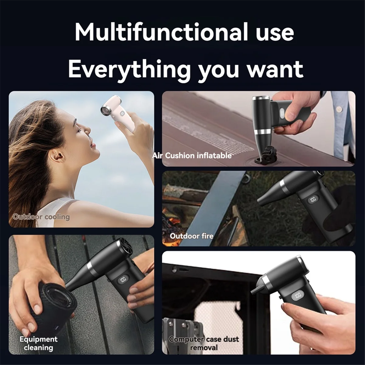 T36C Handventilator Desktopventilator 110000 RPM Oplaadbare Mini-kantoorventilator Gewelddadige ventilator 6000 mAh 100 windsnelheden Wit