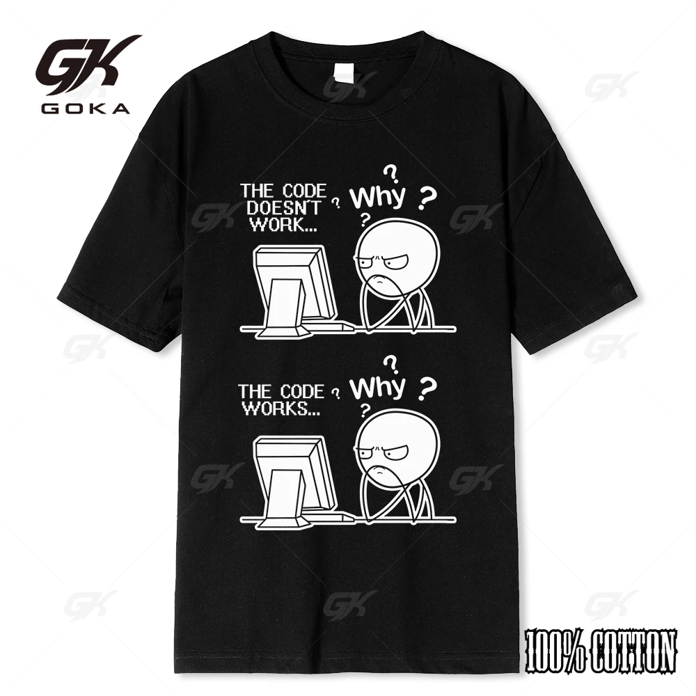 Creative Funny Programmer Code Works Why Cotton Print T-Shirt Camiseta Hombre Linux Operating System Fashion Streetwear for Men