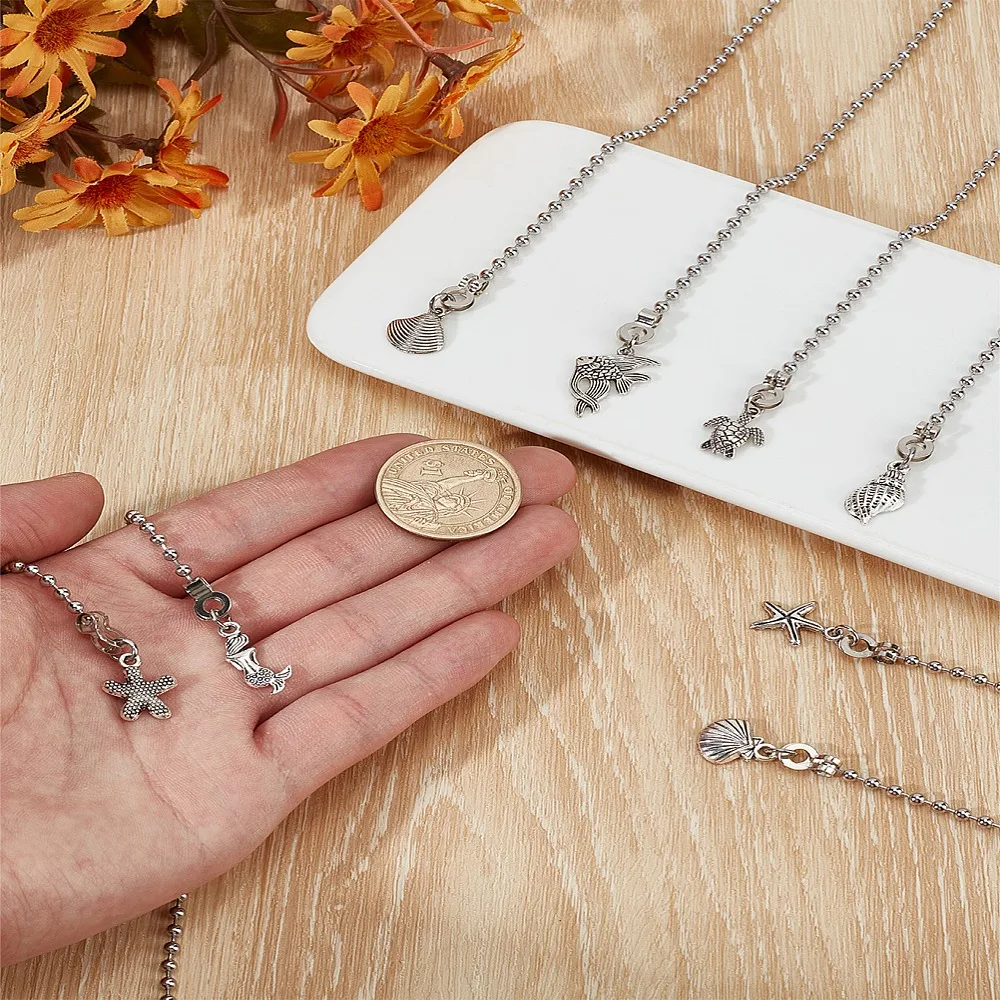 8Pcs Alloy Charms Ceiling Fan Pull Chain Extenders with Iron Ball Chain Platinum 380~390mm 8pcs/set