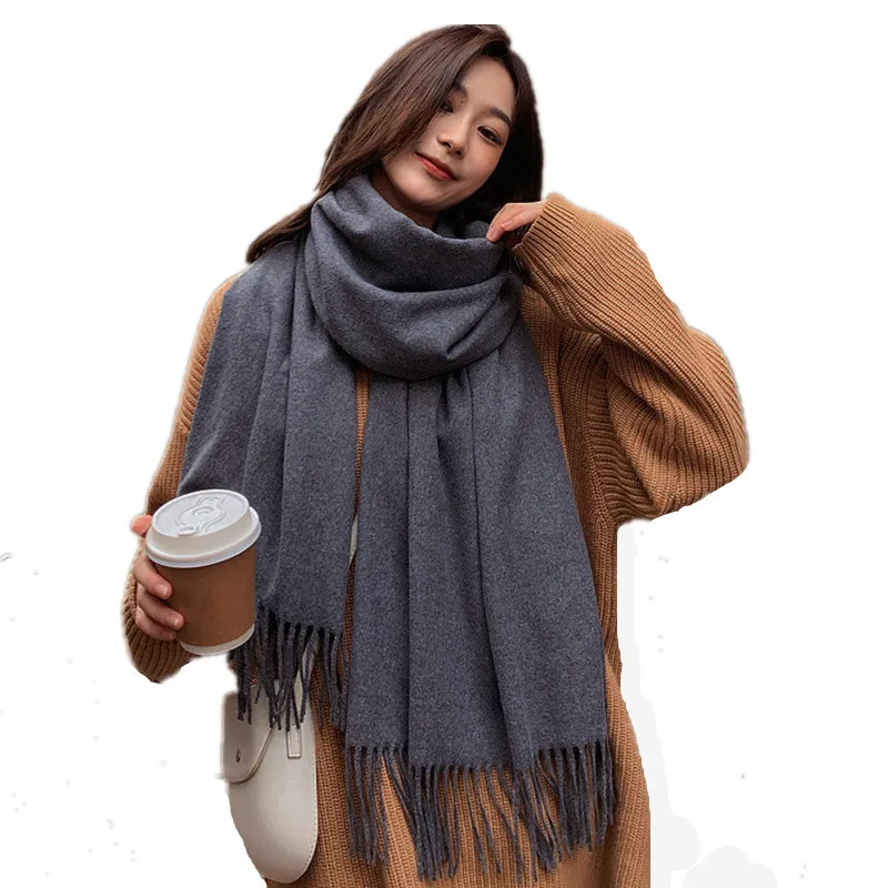 Solid Color Thickeneded Scarf for Girls Winter New K-Style Ins Winter Student Versatile Shawl Scarf White