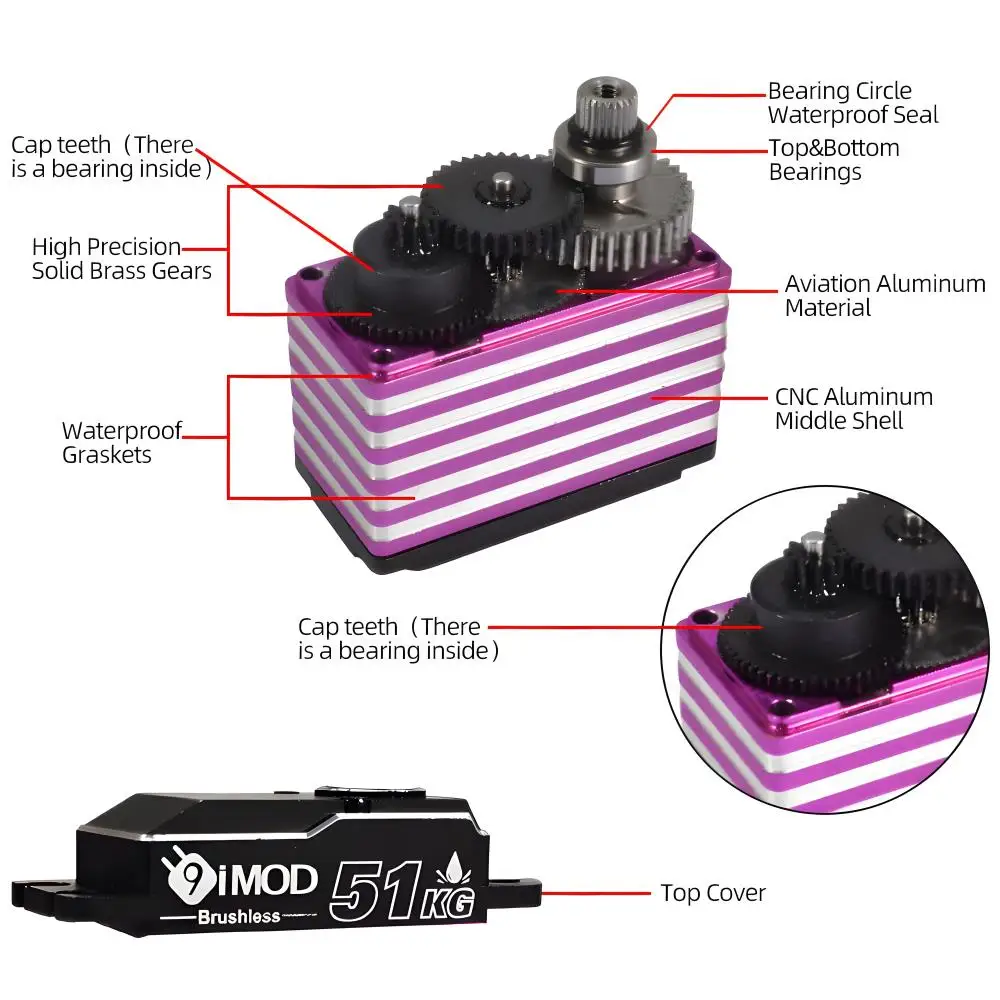 9IMOD Brushless Servo IP67 Waterproof Servo 25KG 35KG 45KG 51KG 71KG Digital Servo for 1:5 1:8 1:10 RC Car Crawler Boat Robot