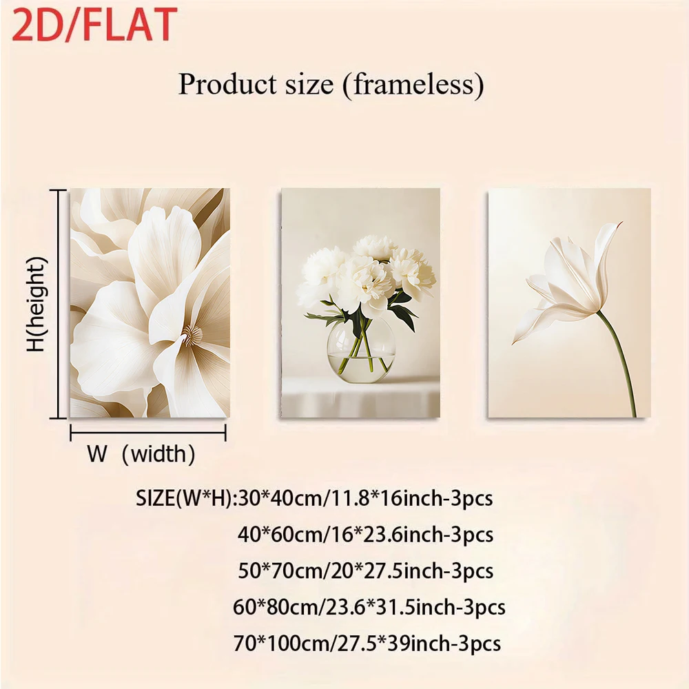 1 set of modern minimalist living room triple frameless decorative paintings ins floral sofa background wall painting 2D plan