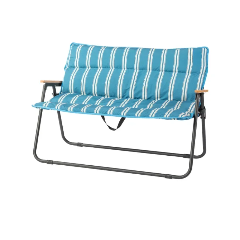 Outdoor camping chair cushion set, double chair camouflage blue and white strip cotton foldable