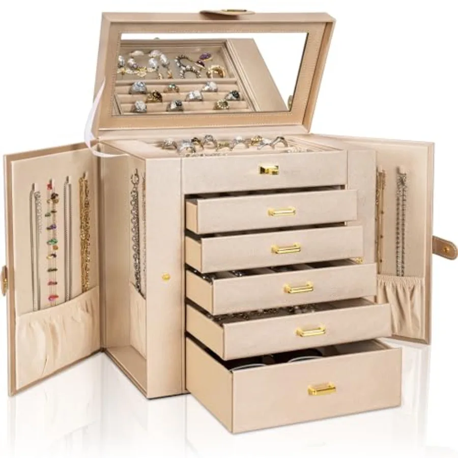 Huge Jewelry Box Organizer Functional Leather Jewelry Storage Case for Women Girls Ring Necklace Earring Bracelet Holder Organi