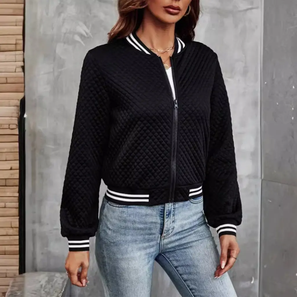 

Women's Fashion Striped Long Sleeve Short Coat Spring/Summer Plaid Print European American Style