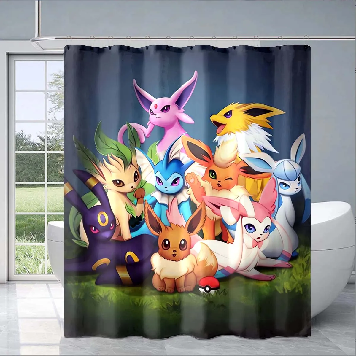 8 Size Cute Pokémon Cartoon Shower Curtain Pikachu 3D Printing Waterproof Bathroom Decoration Curtain Exquisite Family Gifts