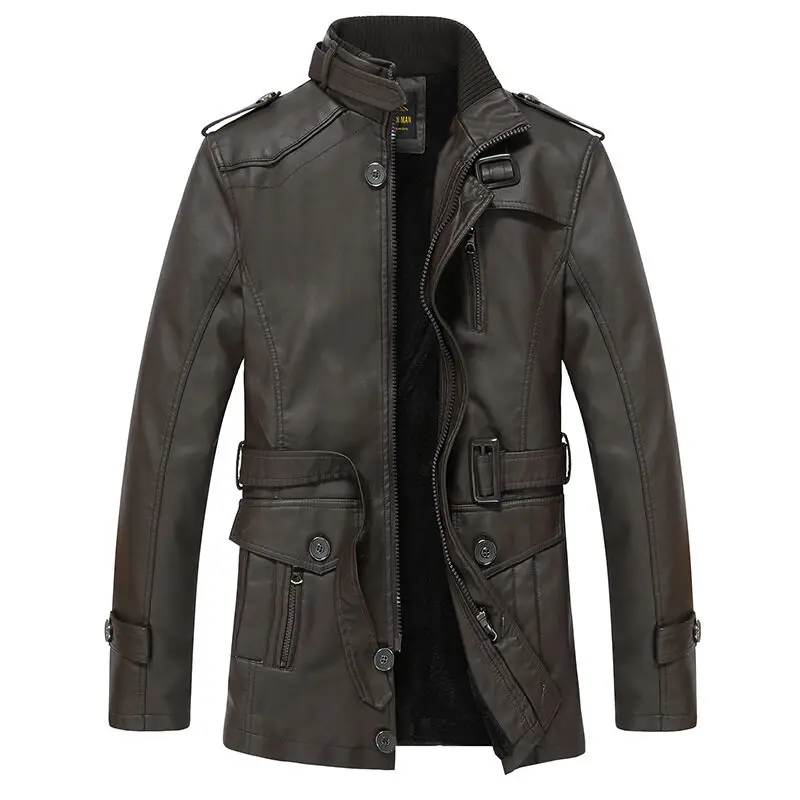 

Mens Warm PU Leather Jackets Long Windproof Hooded Overcoats Autumn Winter Men Trend Slim Jacket Casual Solid Color Slim Coat
