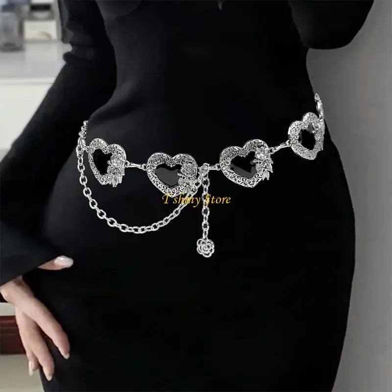 N58F Fashion Women Waist Chain Embossed Love Heart Chain Belt Body Chain Waist Jewellery Party Dress Chain Belt for Parties