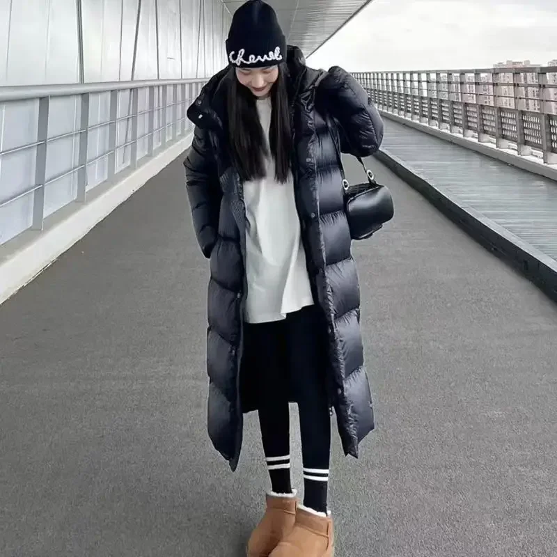 Warmer Woman Coat Black Winter Thick Long Cotton Padded Jacket Hooded Parkas Over The Knee Puffer Jacket Snowwear Windproof Coat