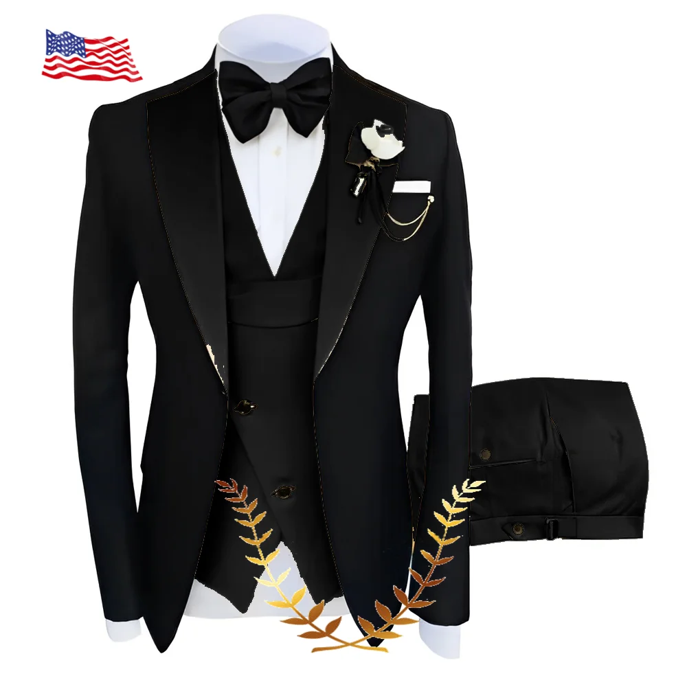 Elegant Men\'s Suit Jacket Pants Vest Three Piece Wedding Tuxedo Groom Party Dress Slim Fit Design Men\'s Blazer