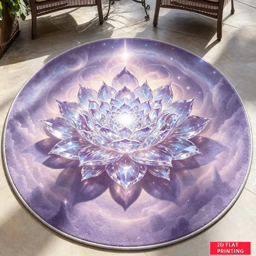 Mystic Dark Lotus Moonlit Sky Silver Outline Round Carpet For Yoga Studio With Ethereal Night Carpet Serenity